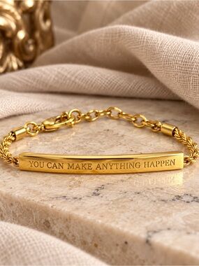 You Can Make Anything Happen Gold Bar Bracelet WW Inspirational Quote Jewelry
